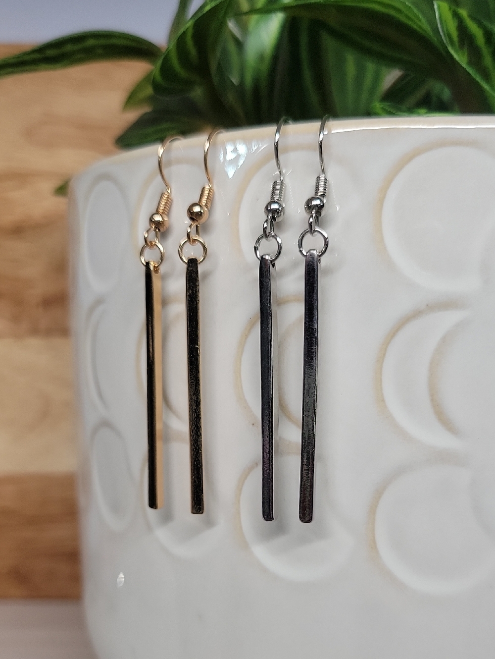 Minimalist Long Bar Drop Earrings, Choice of Gold or Silver